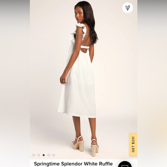 Springtime Splendor White Ruffle Backless Midi Dress Medium NEW - Picture 3 of 9